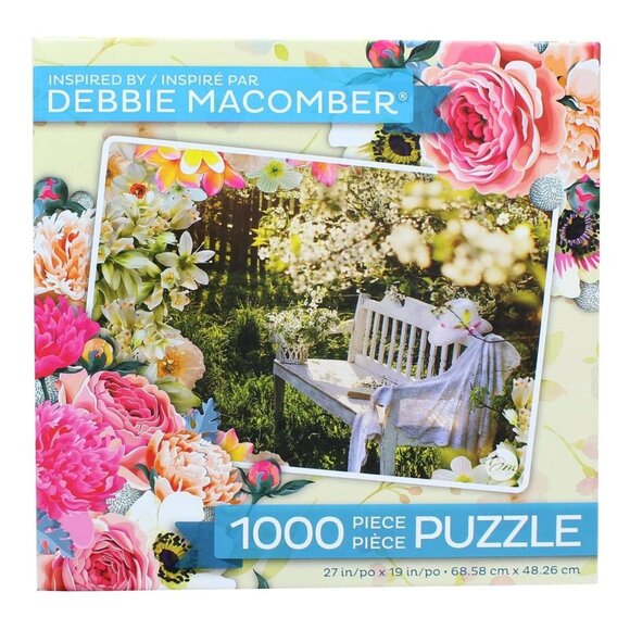 Debbie Macomber 1000 Piece Puzzle Floral Garden Bench 27" x 19" - Picture 1 of 6